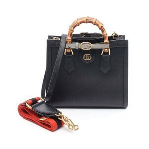Gucci Diana Shoulder Bag Handbag Black Calf Leather with Bamboo Handles